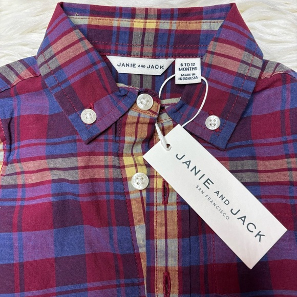 NWT Janie and Jack flannel button down boys short size 6-12 months - Picture 3 of 4